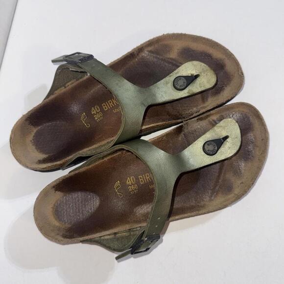 Birkenstock Shoes - BIRKENSTOCK Gizeh Green Metallic Gorpcore Boho Thong Sandals Size 40